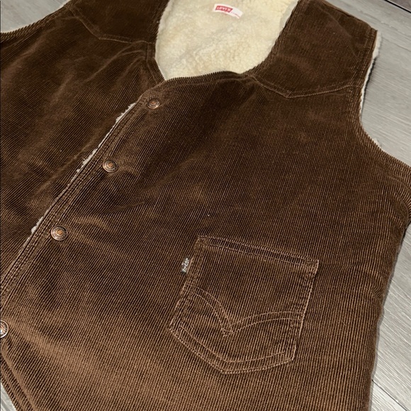 Vintage Levis Brown Corduroy Sherpa Vest Mens Large Snap On  size X-large - Picture 3 of 17